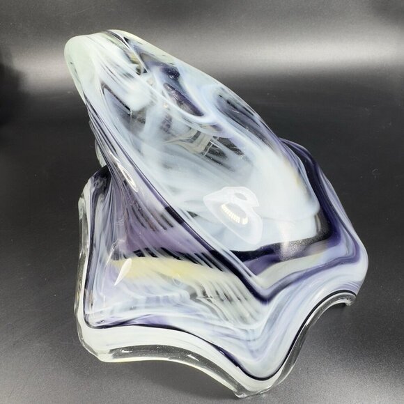 Slag Art Glass Duck Swan Glass Dish Bowl Centerpiece Multicolor Swirls Glassware - Picture 6 of 10